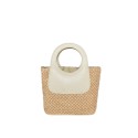 Borsa a mano in pelle e raffia con tracolla - RQ39843