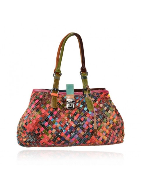 Woven leather bag with...