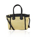Woman leather & raffia hand bag - ZR38842