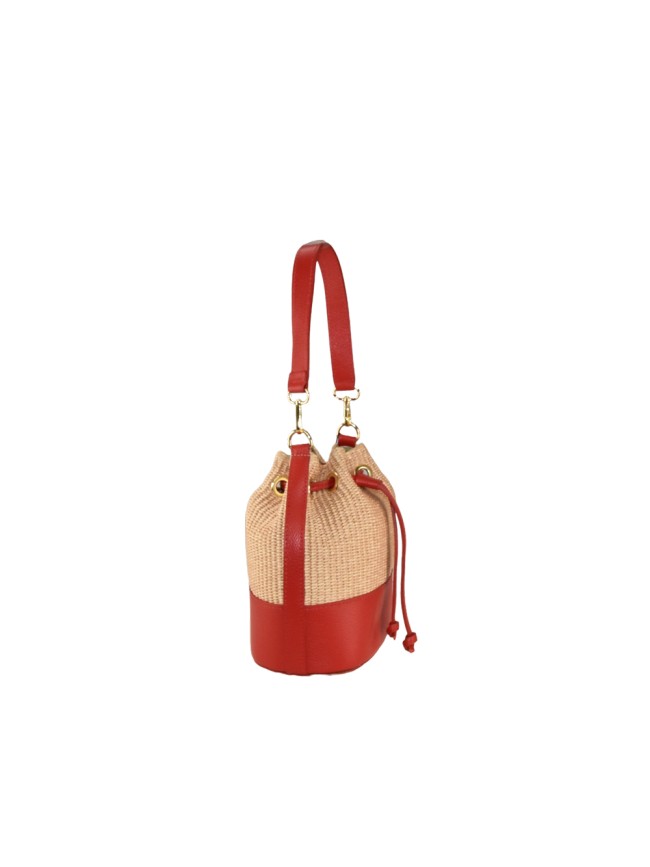 Woman leather & rafia shoulder bag -...