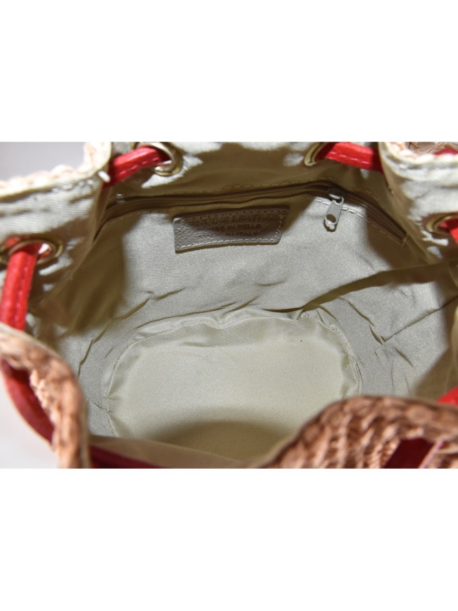 Woman leather & rafia shoulder bag -...