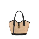 Borsa a mano in pelle e raffia con tracolla - SY43847