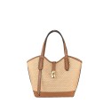 Borsa a mano in pelle e raffia con tracolla - SY43847