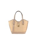Borsa a mano in pelle e raffia con tracolla - SY43847