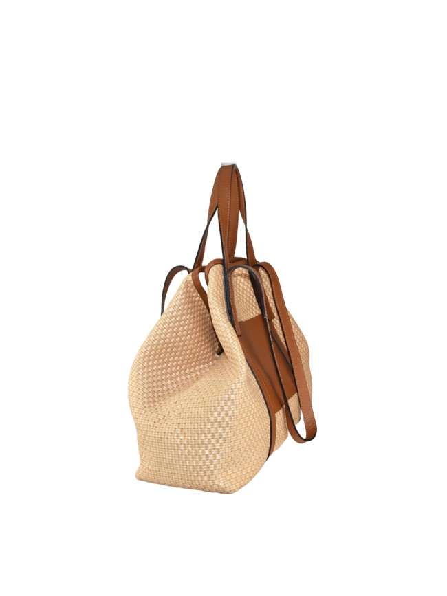 Leather & rafia bag with double...
