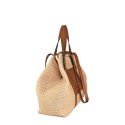 Borsa a mano in pelle e raffia con doppi manici - RE45850