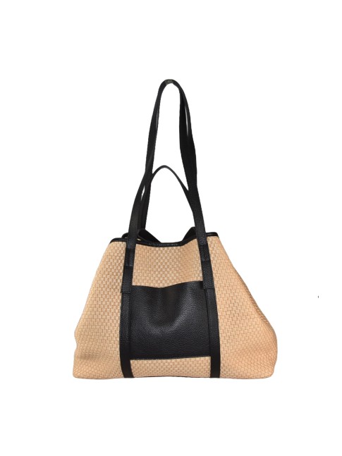 Leather & rafia bag with... 2