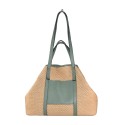 Borsa a mano in pelle e raffia con doppi manici - RE45850