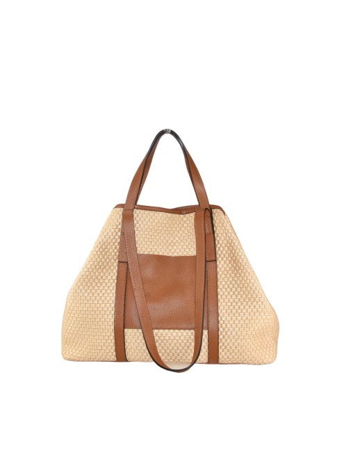 Leather & rafia bag with...