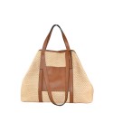 Borsa a mano in pelle e raffia con doppi manici - RE45850