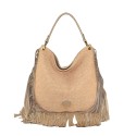 Borsa a spalla in pelle e raffia con frange - FG35838