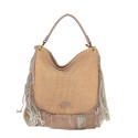 Borsa a spalla in pelle e raffia con frange - FG35838
