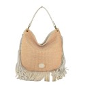 Borsa a spalla in pelle e raffia con frange - FG35838