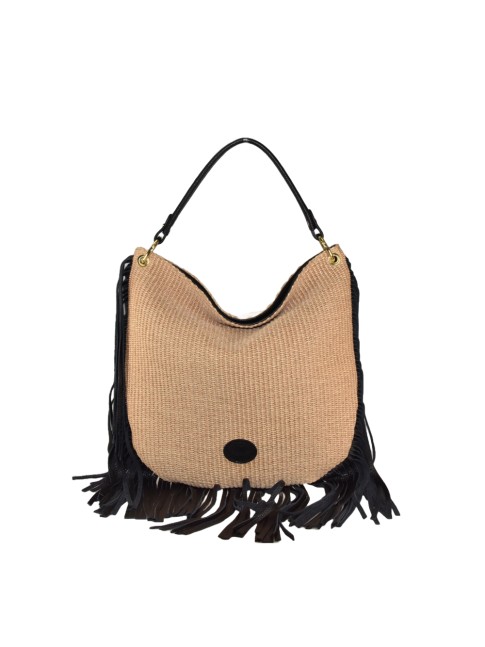 Leather & rafia bag with...