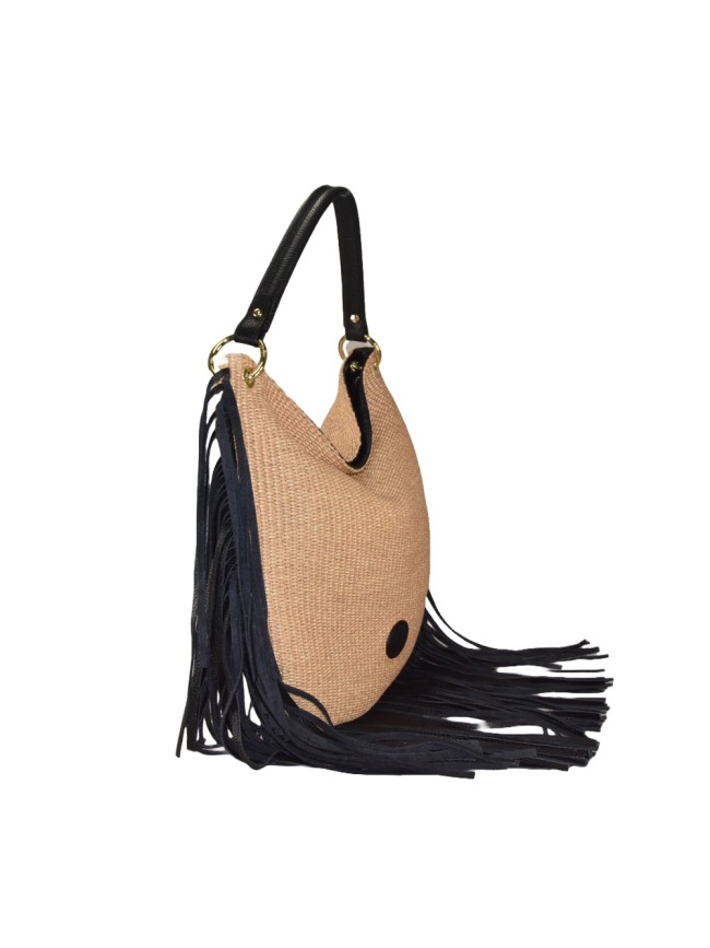 Leather & rafia bag with leather...