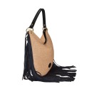 Leather & rafia bag with leather fringes - FG35838