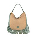 Borsa a spalla in pelle e raffia con frange - FG35838