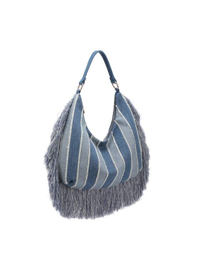 Borsa a spalla in jeans con tracolla...