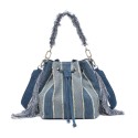 Borsa secchiello a spalla in jeans con tracolla - 52040