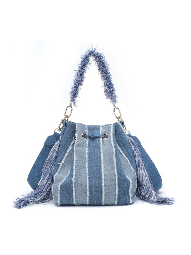 Borsa secchiello a spalla in jeans...