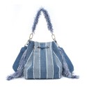 Borsa secchiello a spalla in jeans con tracolla - 52040