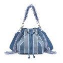 Borsa secchiello a spalla in jeans con tracolla - 52040