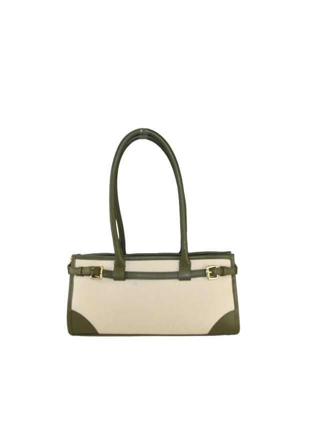 Woman leather & kanvas shoulder bag 100% made italy - KP33836
