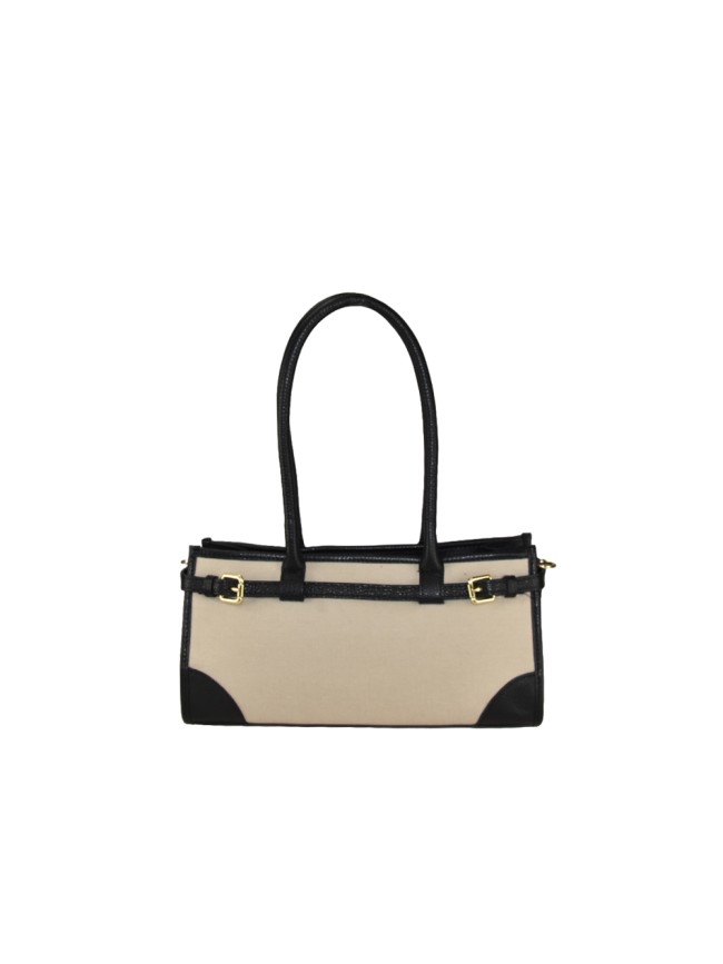 Woman leather & kanvas shoulder bag 100% made italy - KP33836