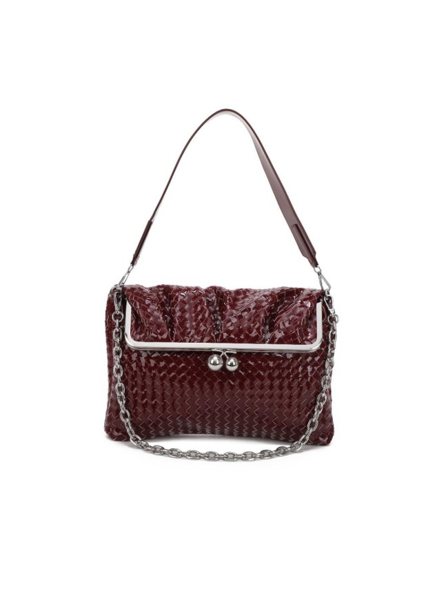 Borsa donna da spalla in similpelle intrecciato lucido con tracolla - PF929