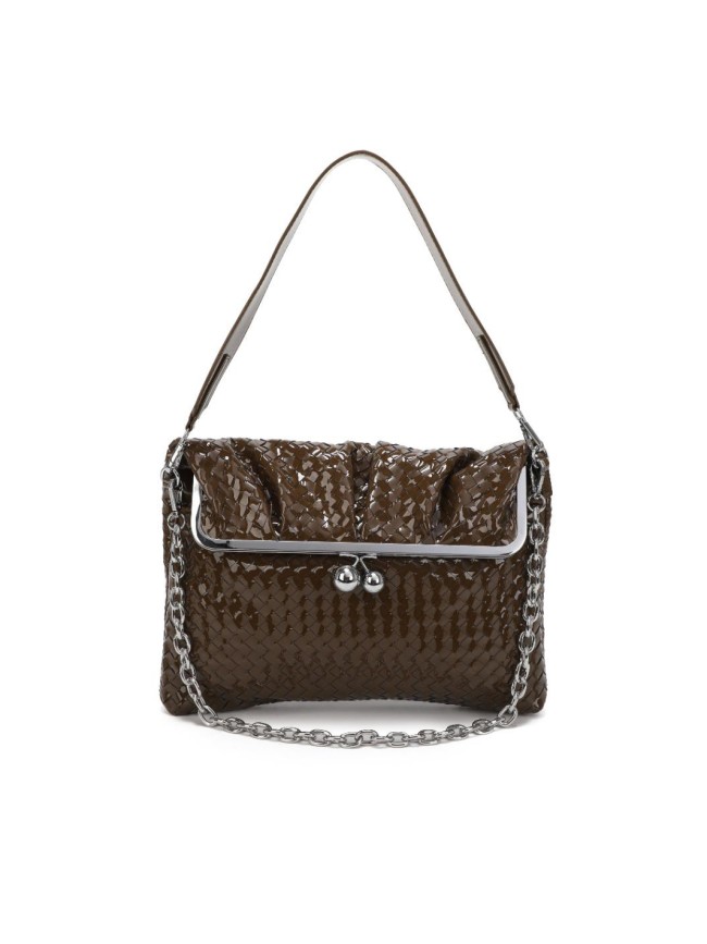 Borsa donna da spalla in similpelle intrecciato lucido con tracolla - PF929
