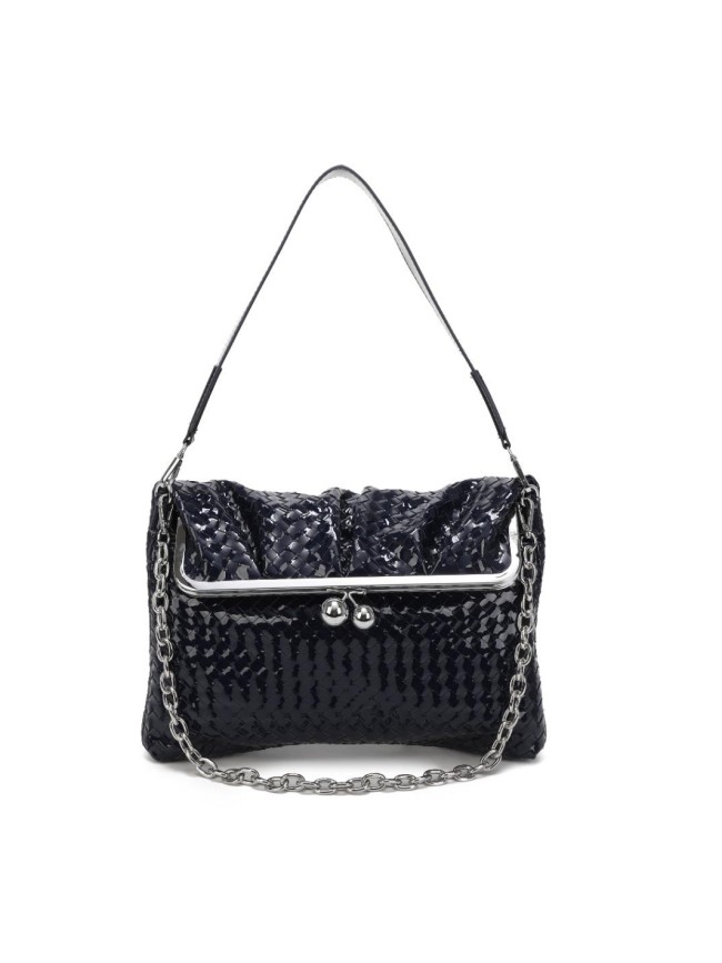 Borsa donna da spalla in similpelle intrecciato lucido con tracolla - PF929