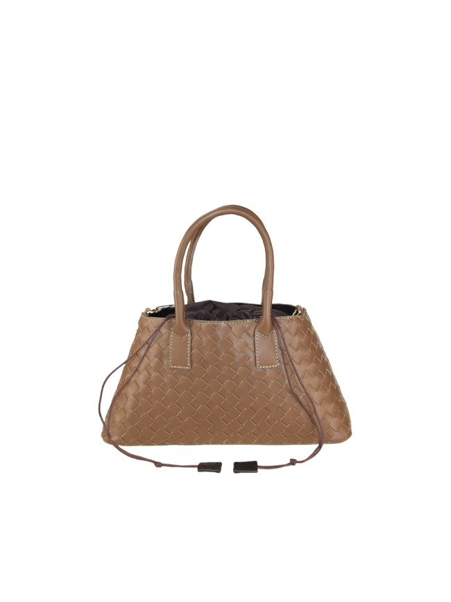 Woven leather handbag with shoulder...