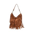 Woman vintage leather with fringes shoulder bag - FG45850