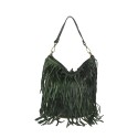 Woman vintage leather with fringes shoulder bag - FG45850