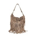Woman vintage leather with fringes shoulder bag - FG45850