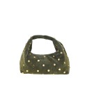 Borsa a spalla in pelle camoscio con borchie e tracolla regolabile - CB39843