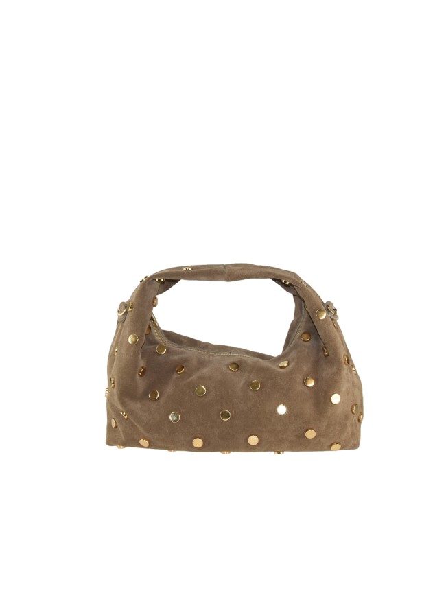 Borsa a spalla in pelle camoscio con borchie e tracolla regolabile - CB39843