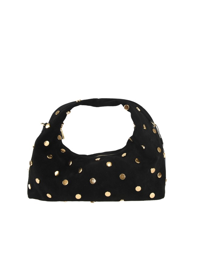 Borsa a spalla in pelle camoscio con borchie e tracolla regolabile - CB39843