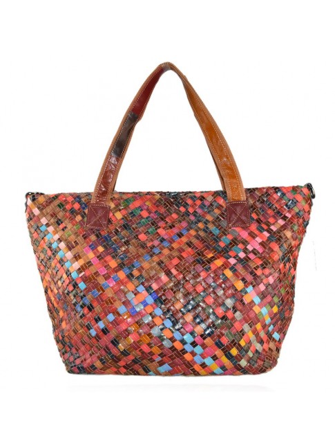 Woven leather bag with...