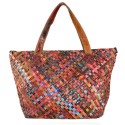 Woven leather bag with patchwork - 9158
