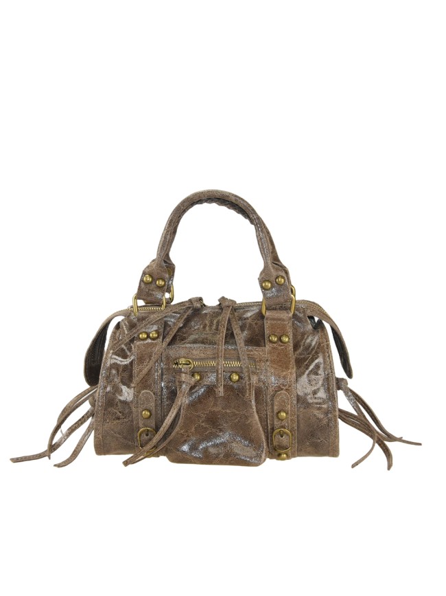 Leather hand bag with shoulder strap...