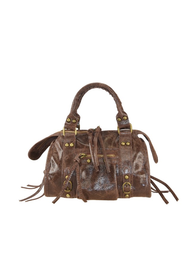 Leather hand bag with shoulder strap...