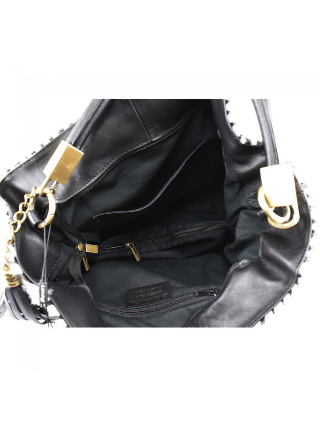 Leather fur shoulder bag - CV65872