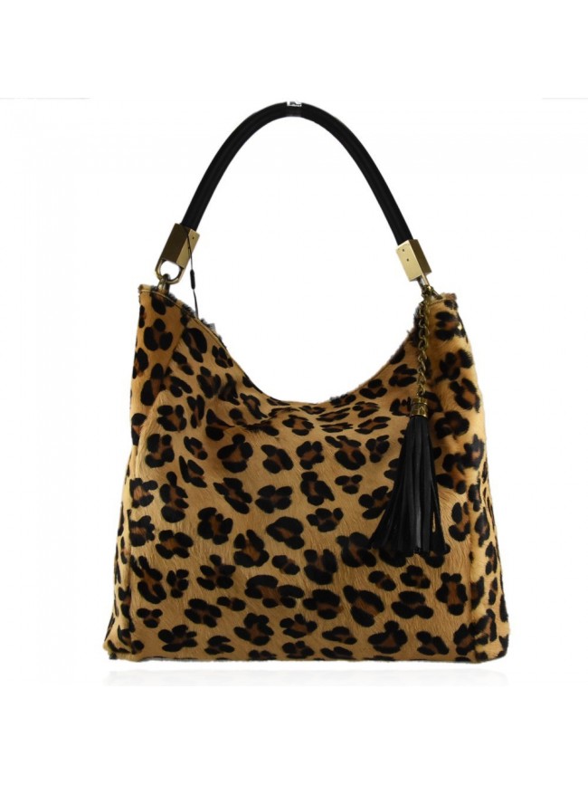 Leather fur shoulder bag - CV65872