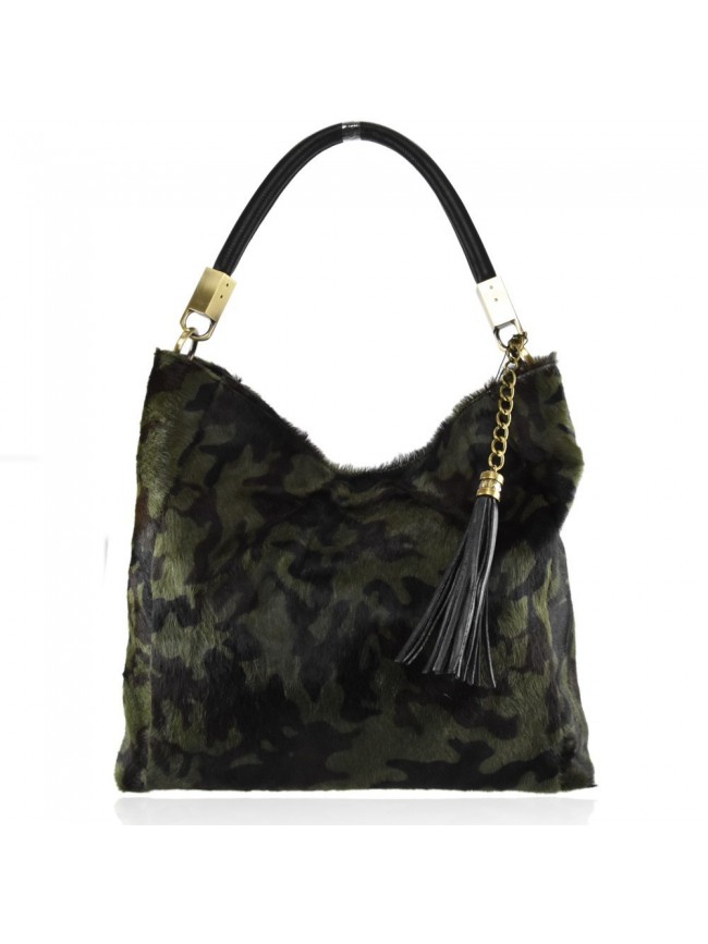 Leather fur shoulder bag - CV65872