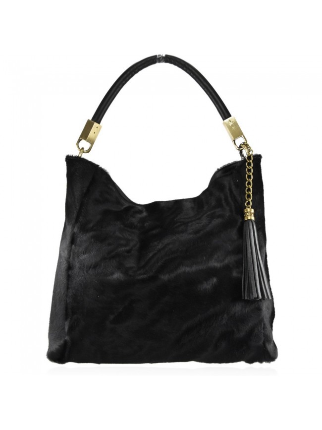 Borsa a spalla in pelle con cavallino...