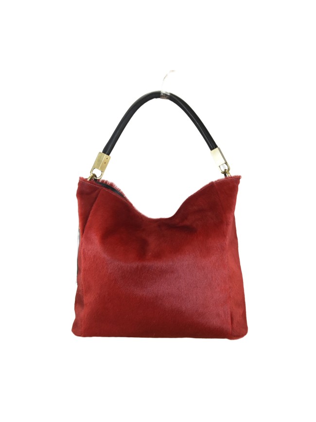 Leather fur shoulder bag - CV65872