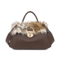 Borsa donna a mano in similpelle e ecopelliccia con tracolla - PF961