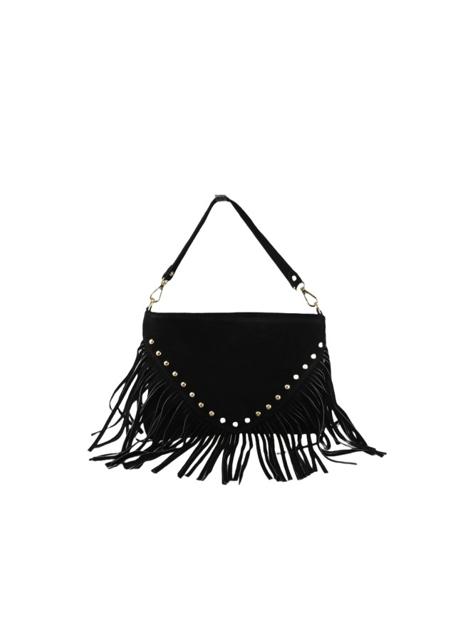 Woman leather pochette with fringes...