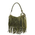 Woman vintage leather with fringes shoulder bag - ZF45850